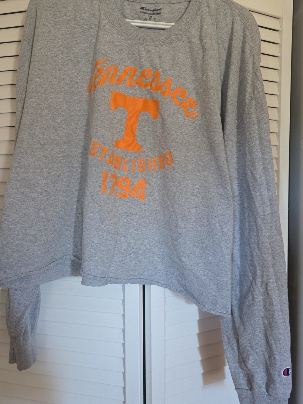 Champion Women's Tennessee Long-Sleeve Cropped Tee - Grey with Orange Graphic